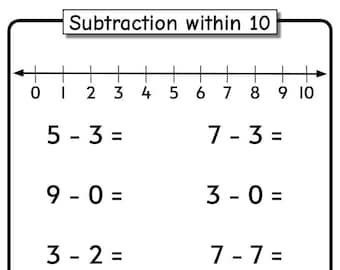addition worksheets numbers 1 20 10 Printable Subtraction within 10 with Number Line Worksheets | Numbers 1-10 for Preschool Kindergarten 1st Grade Homeschool Math