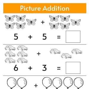 Picture Addition Worksheets: Preschool Kindergarten Math (Printable)