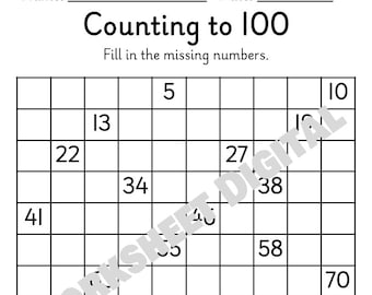 Schede di lavoro con numeri mancanti sulla tabella dei 100 - Contare fino a 100 / Esercizi di matematica per la prima elementare / PDF