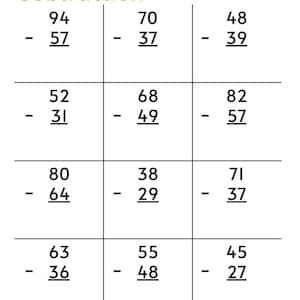 Two Digit Subtraction Worksheets: With Regrouping (PDF)