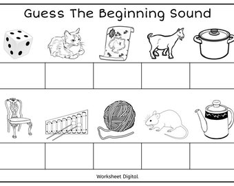 10 Printables Guess The Beginning Sound, Beginning Letters for Kindergarten Preschool Homeschool, Homework Practice