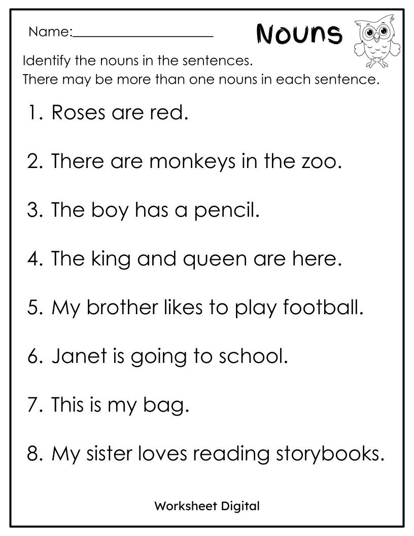 10 Printables Identify The Nouns Worksheets For Grade 1 3 Etsy UK
