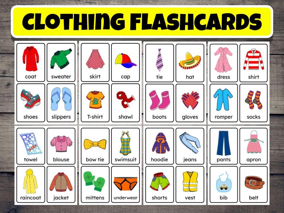 Printable Clothing Flashcards, Learning Cards for Kids, Preschoolers ...