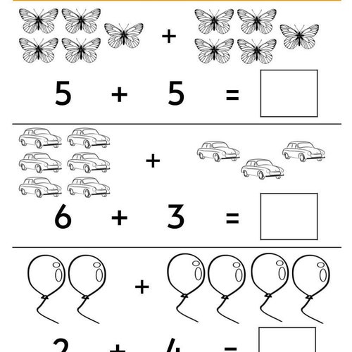 Printable Addition Worksheet Worksheets for Preschool - Etsy