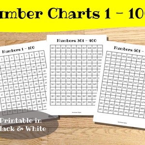 Number Charts 1 1000 Printable Black & White Homeschool Kindergarten image 1