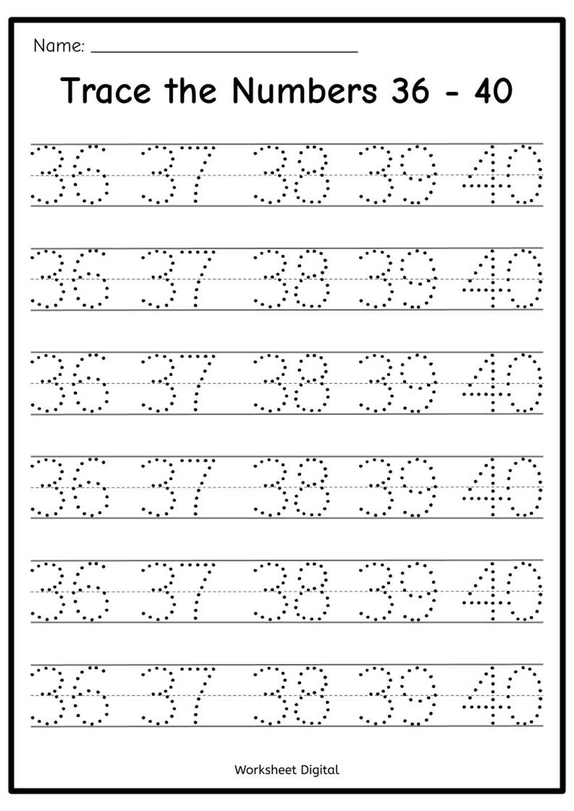 Printable Numbers 1-50 Tracing Worksheets for Preschool Kindergarten Homeschool Busy Book