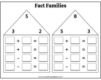 Number Fact Families, Number Bonds to 20, Addition and Subtraction Number Facts, Kindergarten, First Grade Math, Digital Download