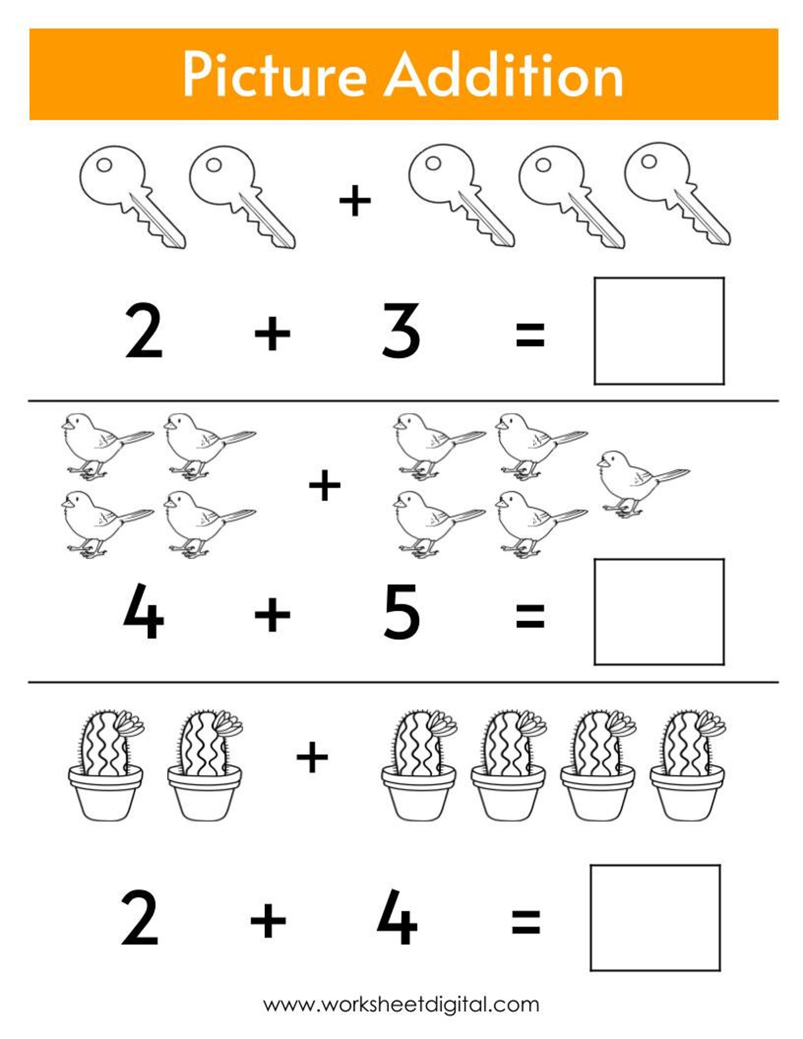 Picture Addition Worksheets: Preschool Kindergarten Math (printable) - Etsy