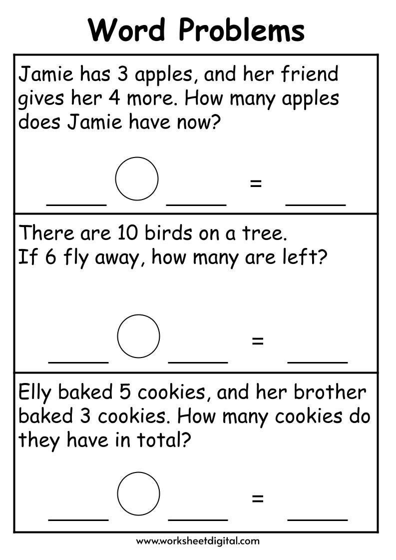 1st Grade Word Problems, Math Word Equations 2nd Grade,math Worksheet ...