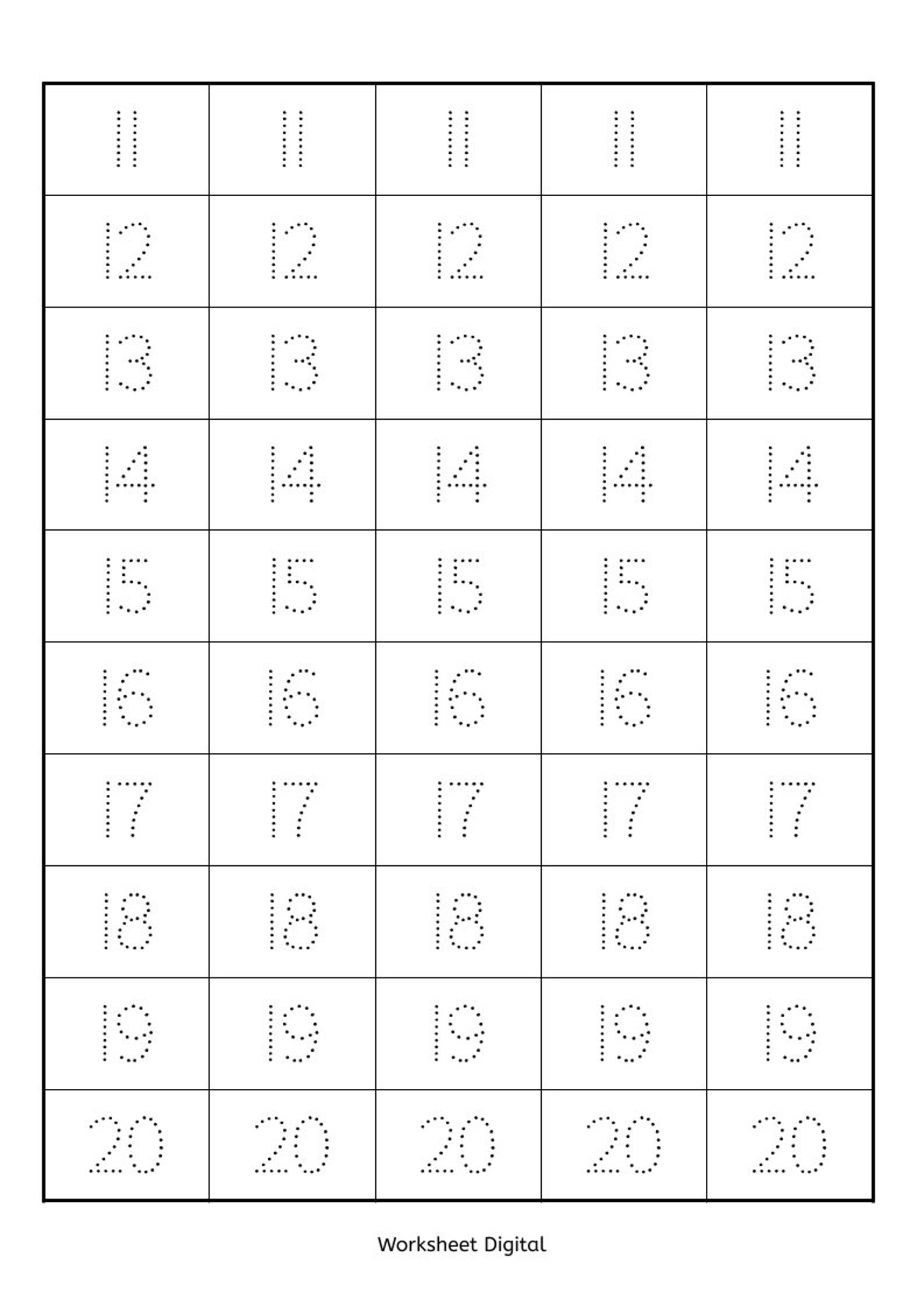 Number Tracing 1 20, 16 Printable Worksheets for Preschool