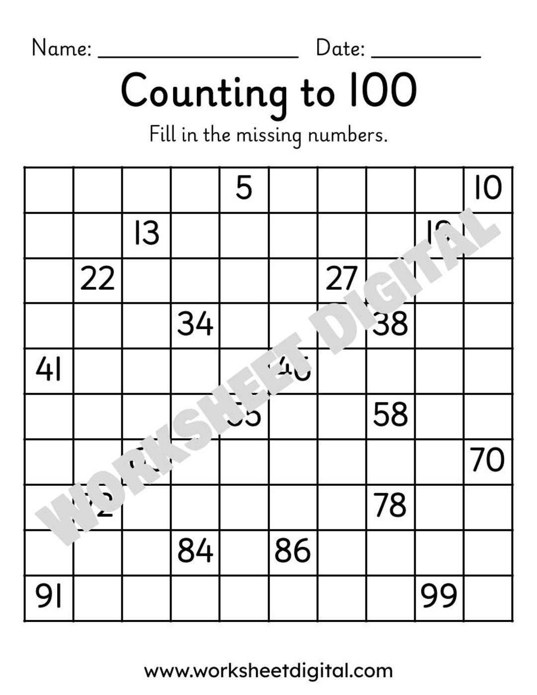 Missing Numbers Worksheets – Counting to 100 | Grade 1 Math Practice ...
