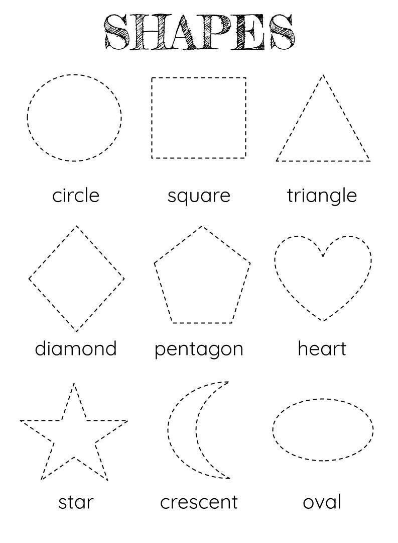 Shape Tracing Worksheet for Kindergarten, Preschool. Learn to Trace Shapes,  Montessori Activity, Easy Printable