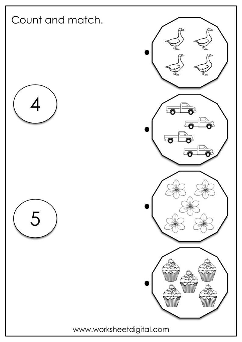 20 Printable Numbers 1-5 Counting, Tracing Worksheets for Preschool Kindergarten Homeschool Busy Book Handwriting Numbers and Counting image 5