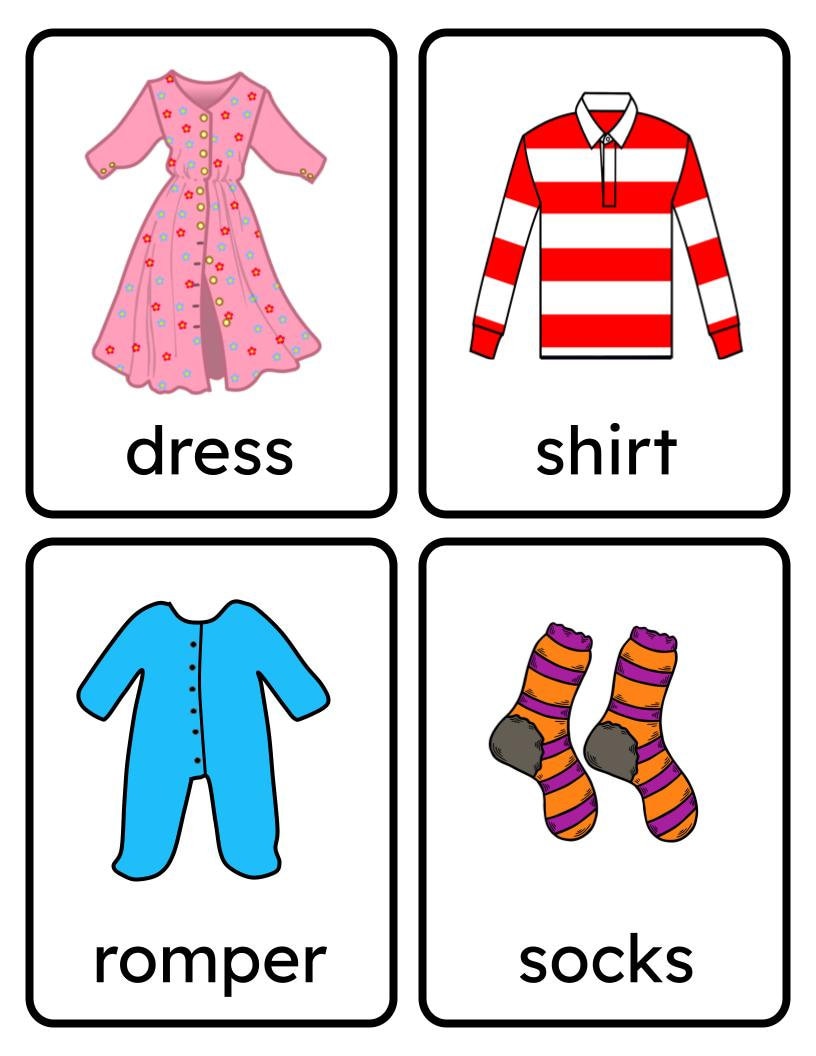 Printable Clothing Flashcards, Learning Cards for Kids, Preschoolers