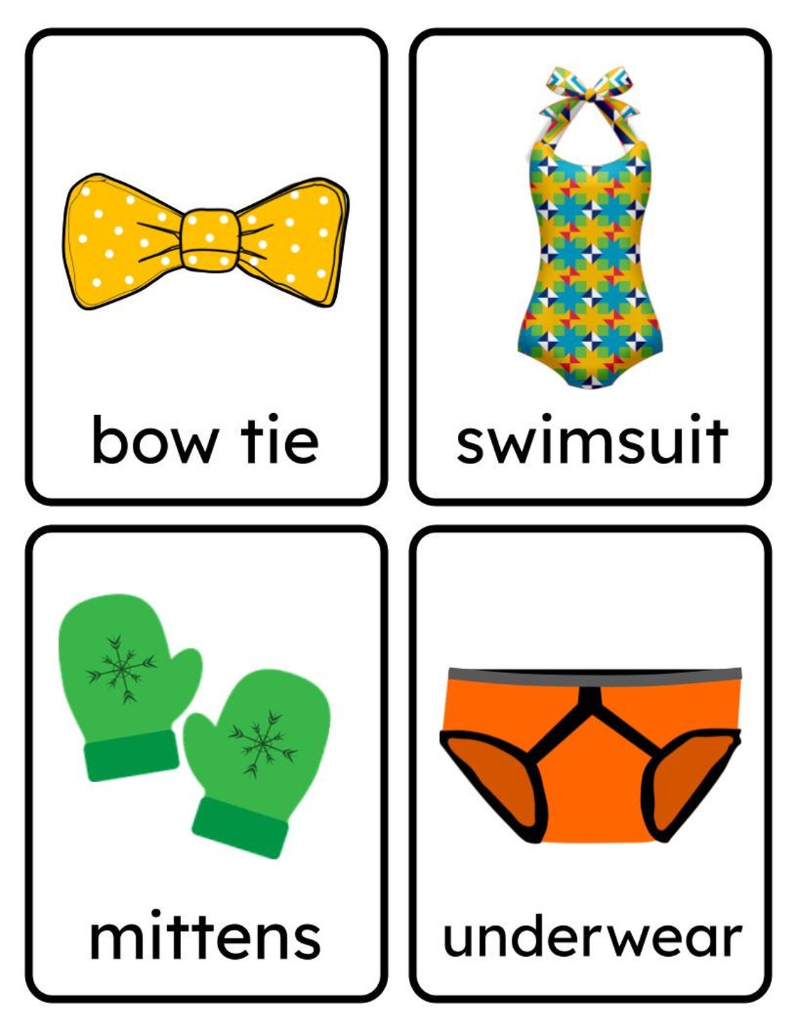 Printable Clothing Flashcards, Learning Cards for Kids, Preschoolers