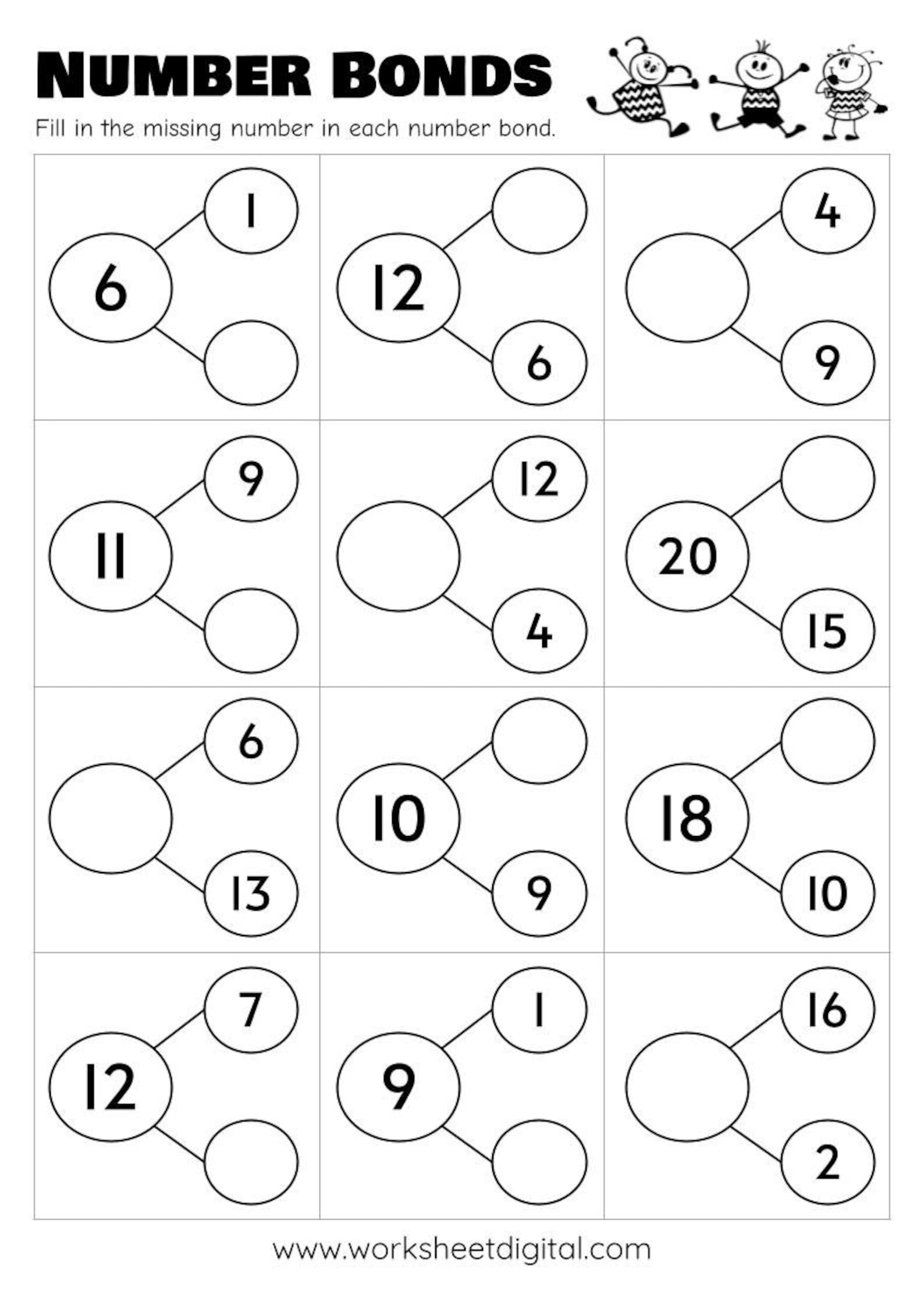 10-printable-number-bonds-math-worksheets-numbers-1-to-20-etsy