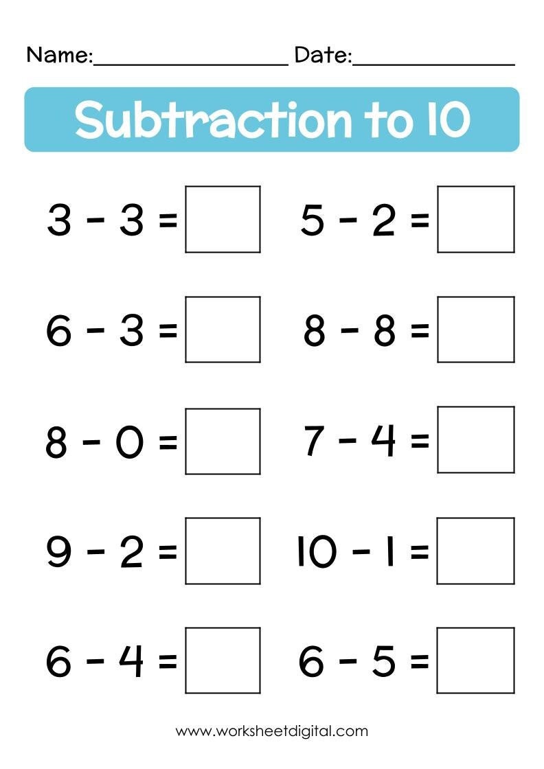 18 Printable Addition Subtraction up to 10 Worksheets, Printable for ...