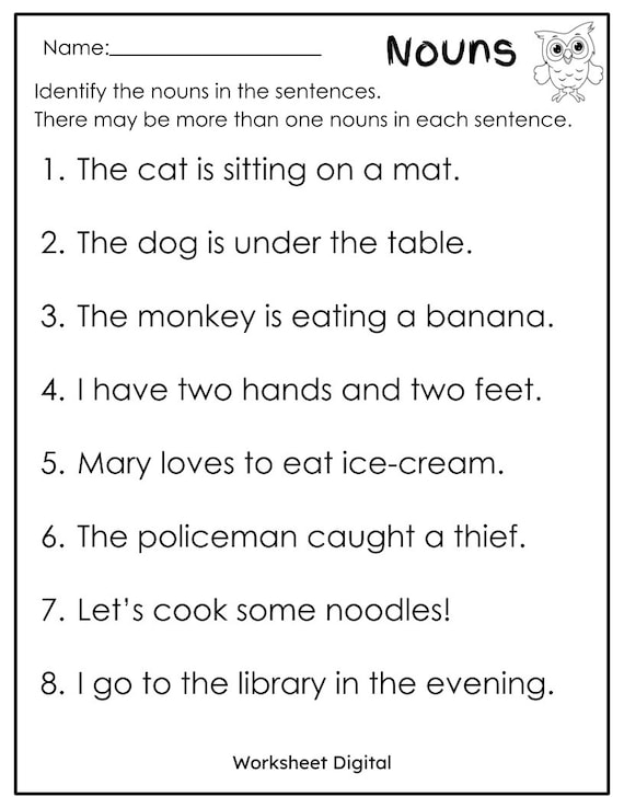 10 printables identify the nouns worksheets for grade 1 3 etsy