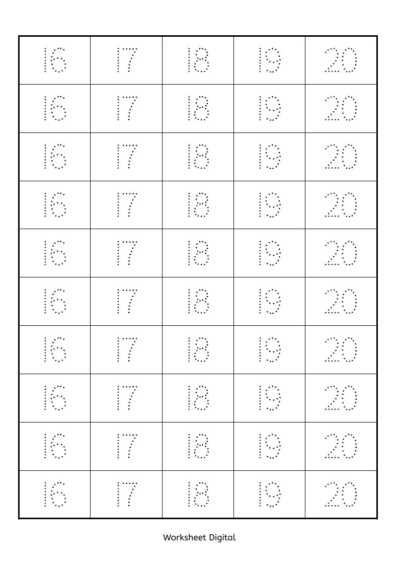 16 printable worksheets number tracing 1 20 for preschool etsy