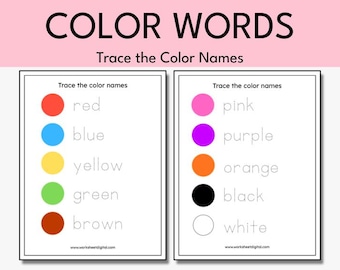 Schede di esercizi per imparare a tracciare i nomi dei colori / Esercizi di scrittura per la scuola materna e l'asilo (PDF)