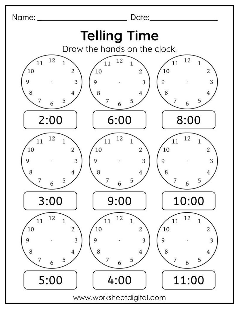 16-telling-time-to-the-hour-worksheet-kindergarten-first-grade