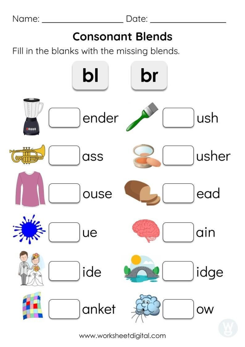 consonant blends worksheets for kindergarten preschool etsy india