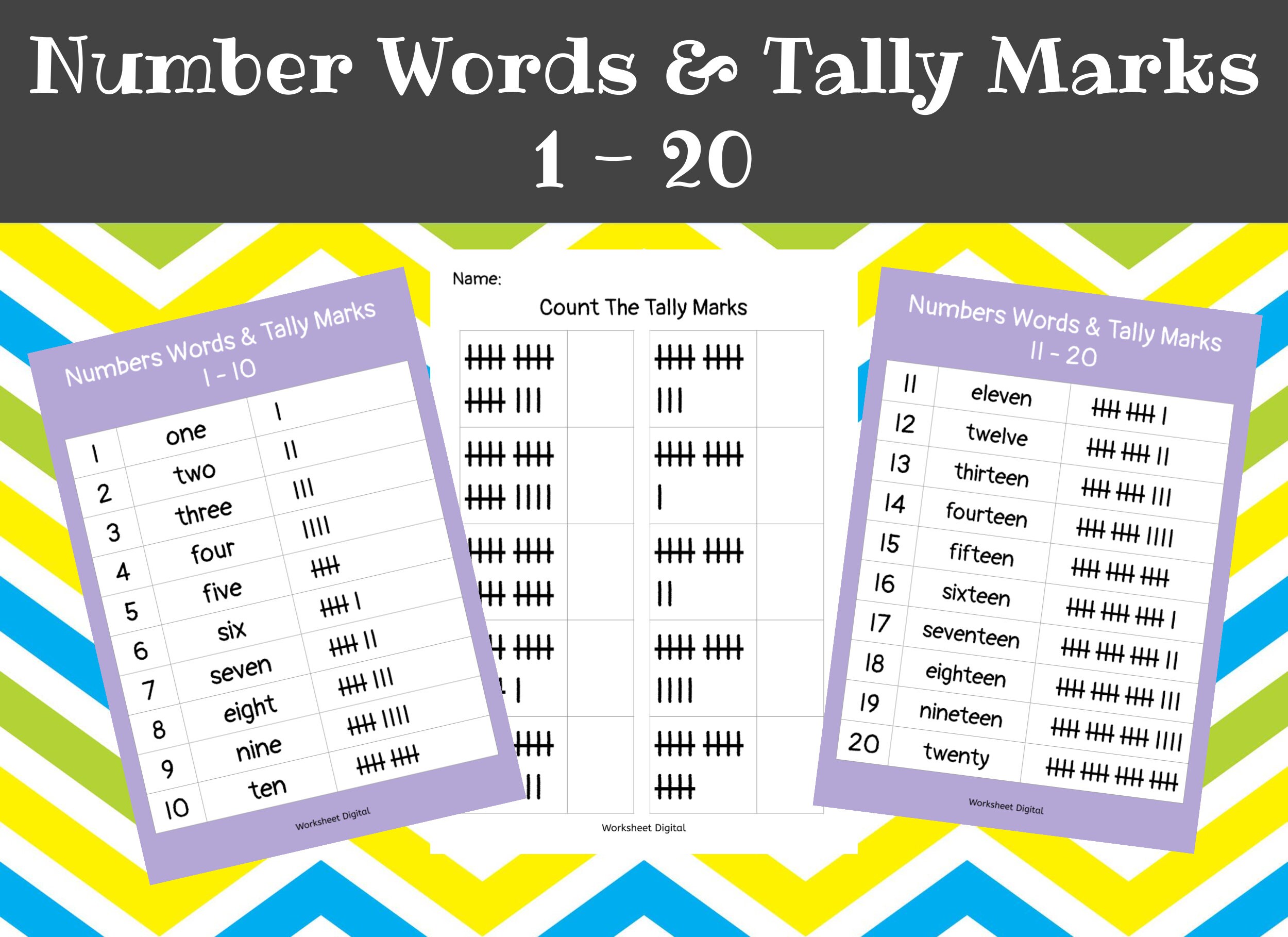 numbers 1 20 number words and tally marks printable etsy