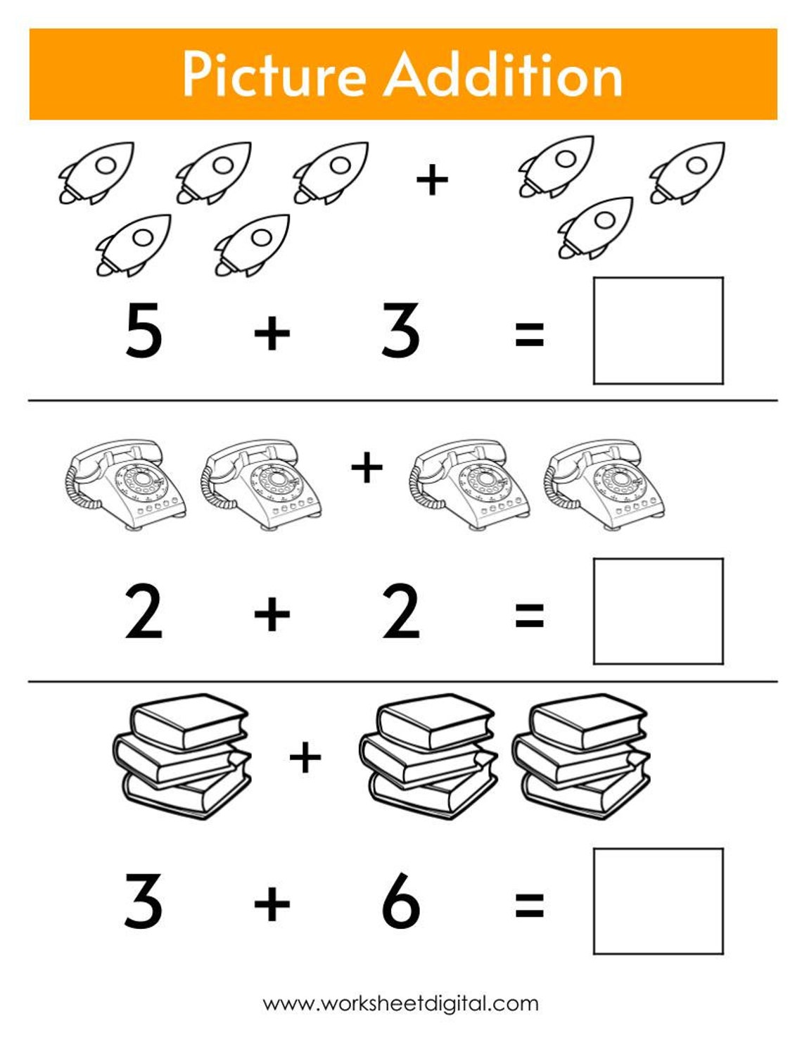 Picture Addition Worksheets: Preschool Kindergarten Math (printable) - Etsy