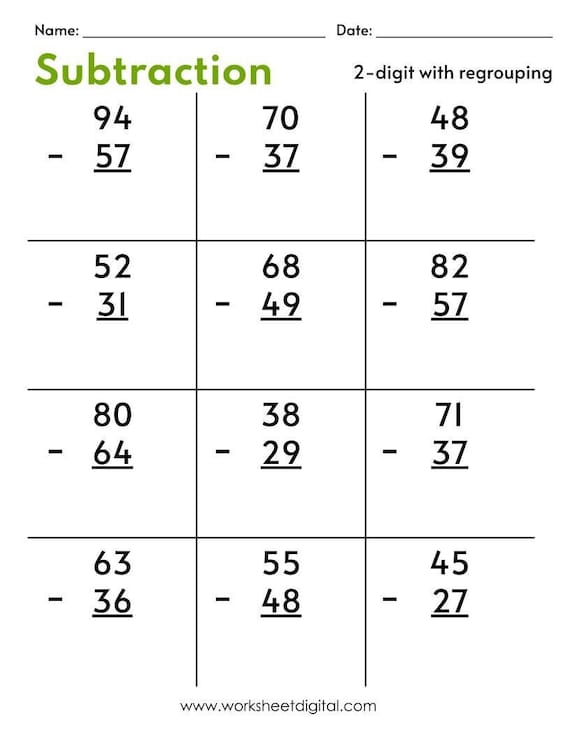 Double digit subtraction practice