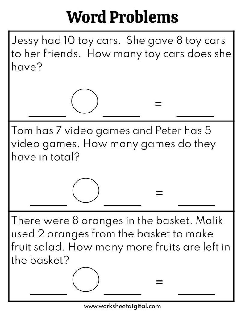 Word Problems Worksheet For 1st Grade 2nd Grade Math Worksheet Solve