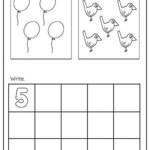 20 Printable Numbers 1-5 Counting, Tracing Worksheets for Preschool Kindergarten Homeschool Busy Book Handwriting Numbers and Counting image 3