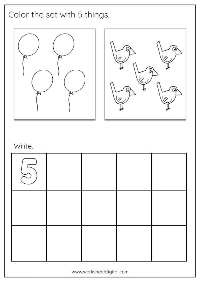 20 Printable Numbers 1-5 Counting, Tracing Worksheets for Preschool Kindergarten Homeschool Busy Book Handwriting Numbers and Counting image 3