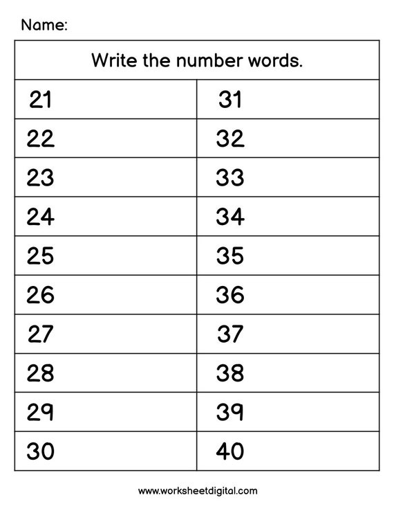 Number Names 1 to 30  1 to 30 Number Names and Worksheet