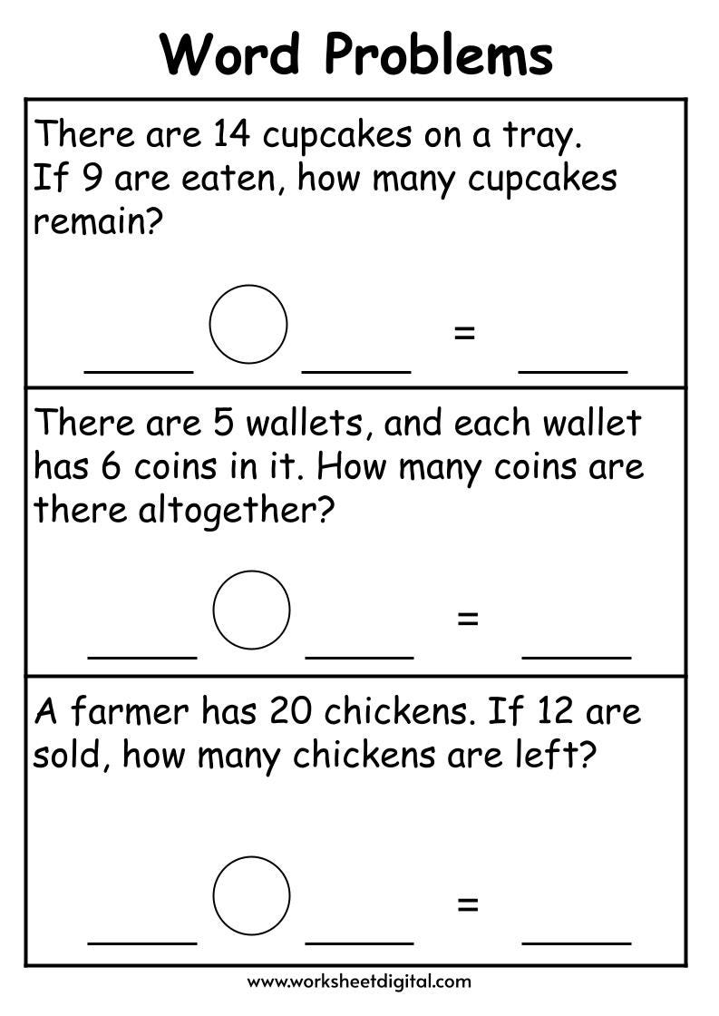 1st Grade Word Problems, Math Word Equations 2nd Grade,math Worksheet ...
