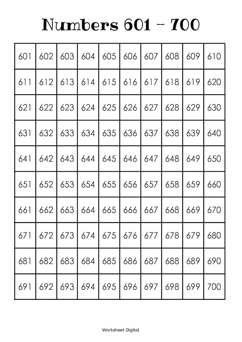 Number Charts 1 1000 Printable Black & White Homeschool Kindergarten image 4