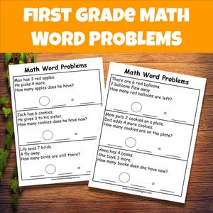 1st Grade Math Worksheet: Addition & Subtraction Word Problems (PDF Printable)