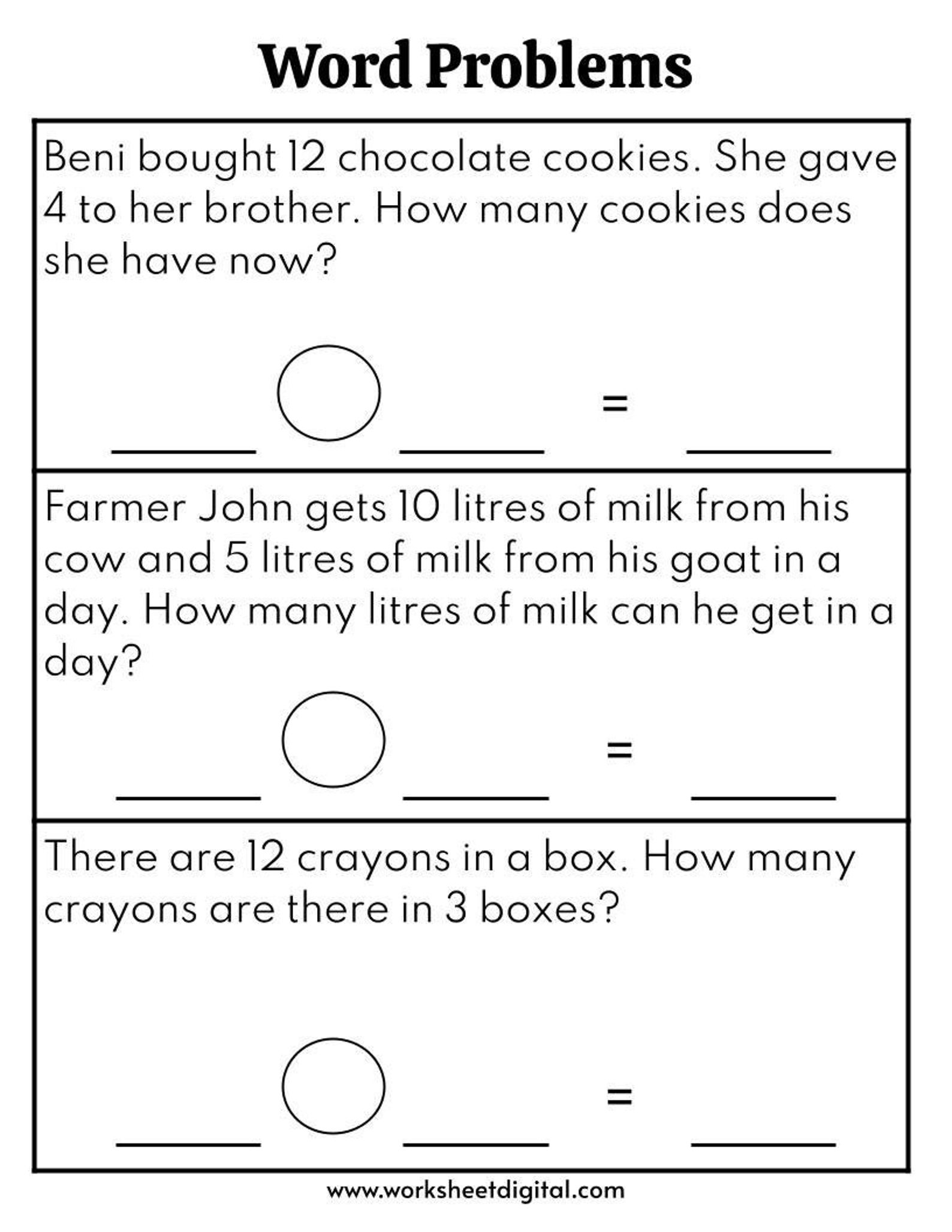 1st-2nd Grade Math Word Problems Worksheet (printable) - Etsy
