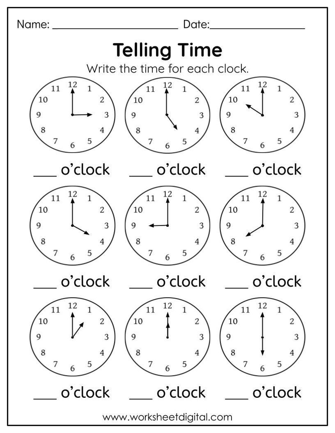 clock homework sheets