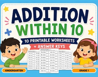 Schede di esercizi di addizione entro il 10 per la scuola dell'infanzia / Esercizi di matematica (download digitale)