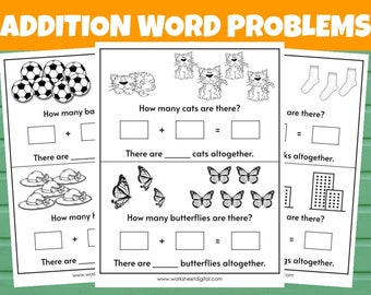 Kindergarten First Grade Math Worksheets Addition Word Problems Classroom Homeschool Printable Activities