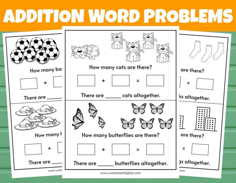 Kindergarten First Grade Math Worksheets Addition Word Problems ...