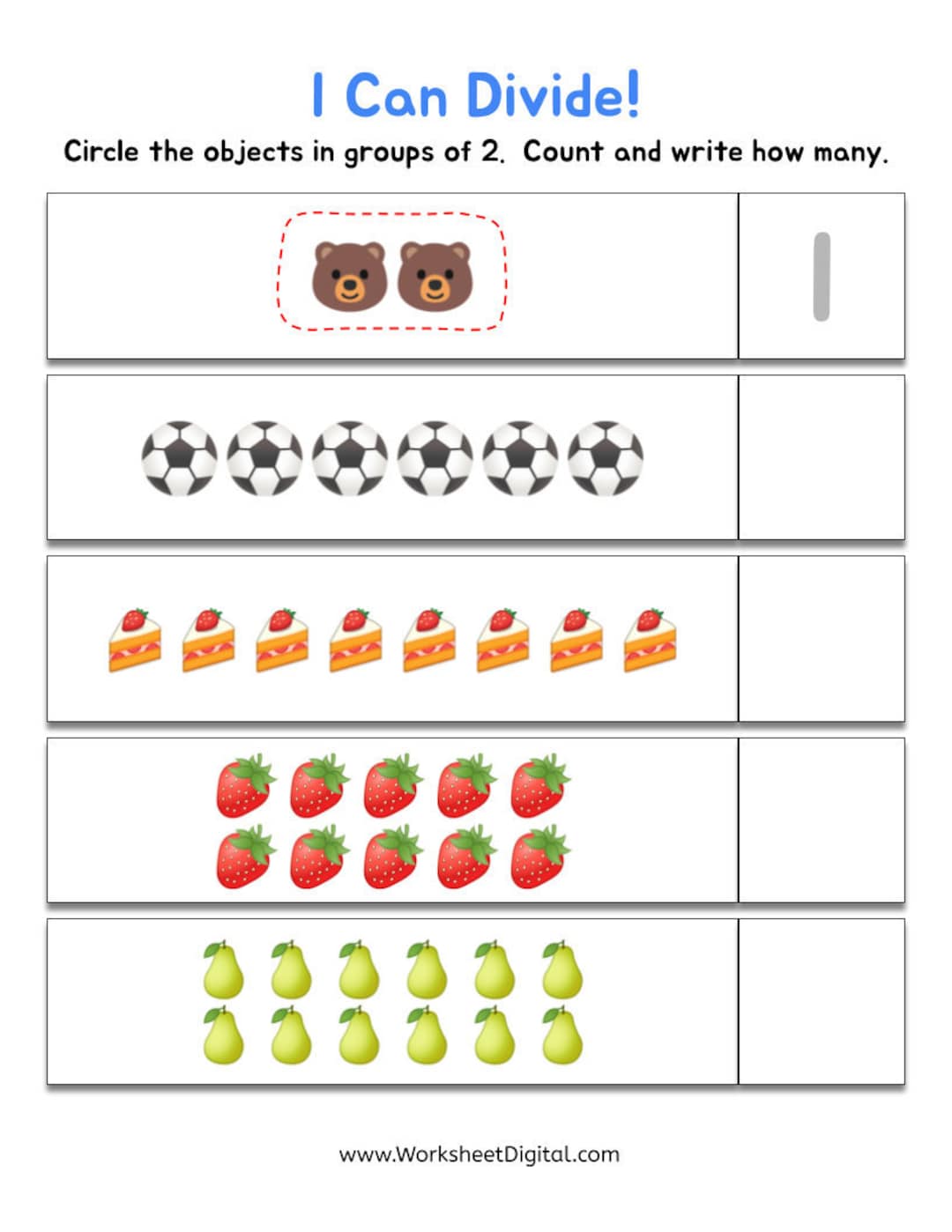 Easy Division Worksheet Ready For School Divide In 2s Math Etsy