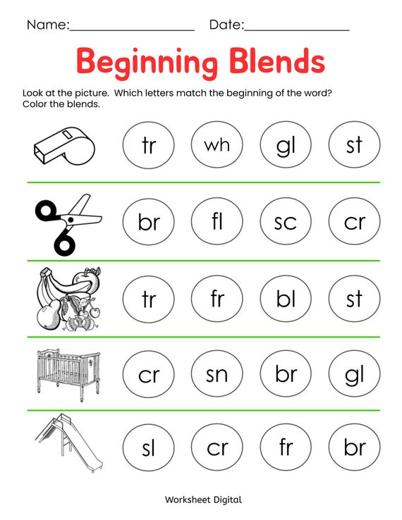 10 Printable Beginning Blends Worksheets for Kindergarten Preschool Homeschool Educational Printables Homework Worksheets Blend Sounds - Etsy 10 Printable Beginning Blends Worksheets for Kindergarten Preschool Homeschool Educational Printables Homework Worksheets Blend Sounds - Etsy
