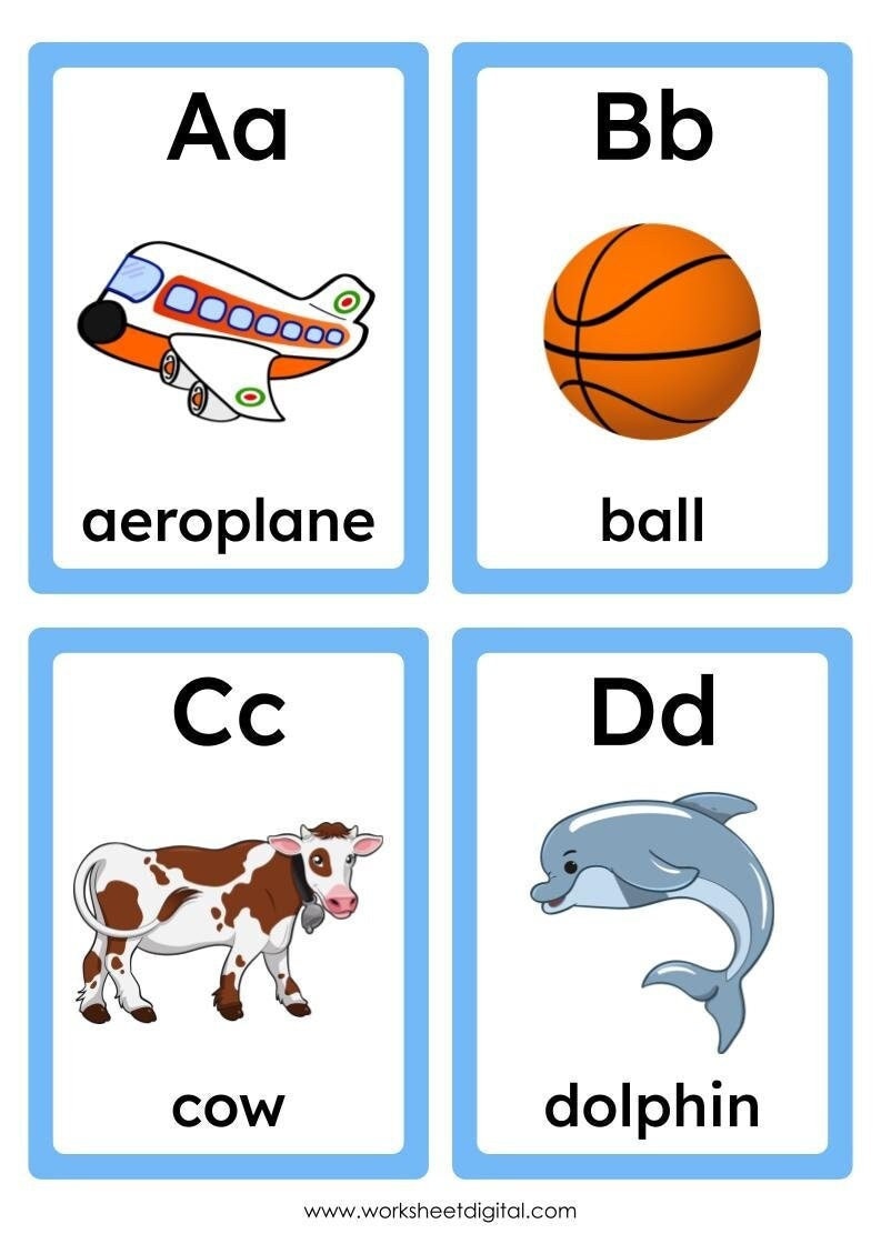 26 Printable Alphabet Flash Cards, ABC Printable Picture Flashcards for ...