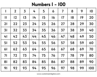 Number Charts 1 - 1000, Counting to 1000, Printable Black & White, Primary, Homeschool, Kindergarten
