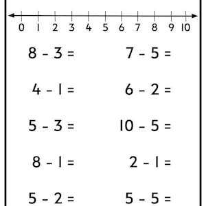 Subtraktionsarbetsblad: Tal 1-10 med tallinje (PDF) bild 9