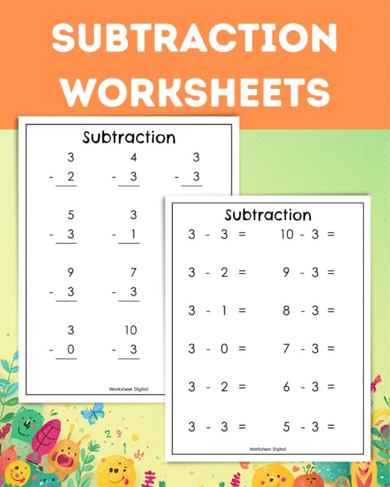 20 Printable Subtraction Worksheets Numbers 1-10 for Preschool ...