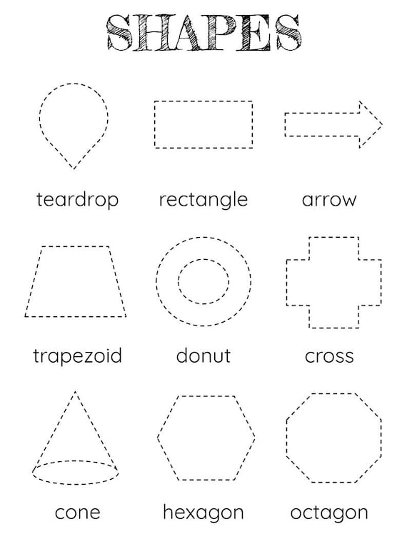 Shape Tracing Worksheet for Kindergarten, Preschool. Learn to Trace Shapes,  Montessori Activity, Easy Printable