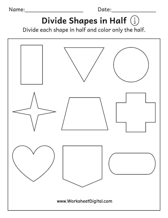 printable fractions worksheet teaching half to first grade etsy