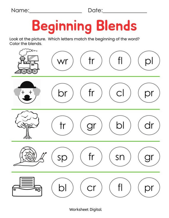 10 printable beginning blends worksheets for kindergarten etsy canada